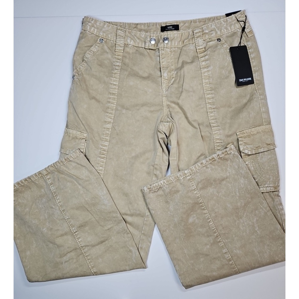 True Religion Womens Tan Bobbi Baggy Low Rise Cargo Pants Size 32 NWT